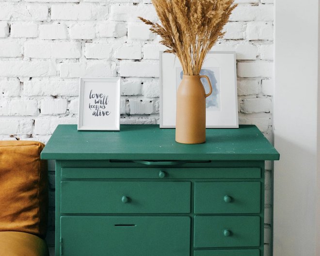 desk with a flower above